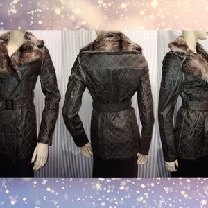 faux leather /fur jacket size small tan Imported.